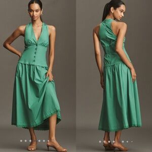 Maeve halter v neck drop waist midi dress